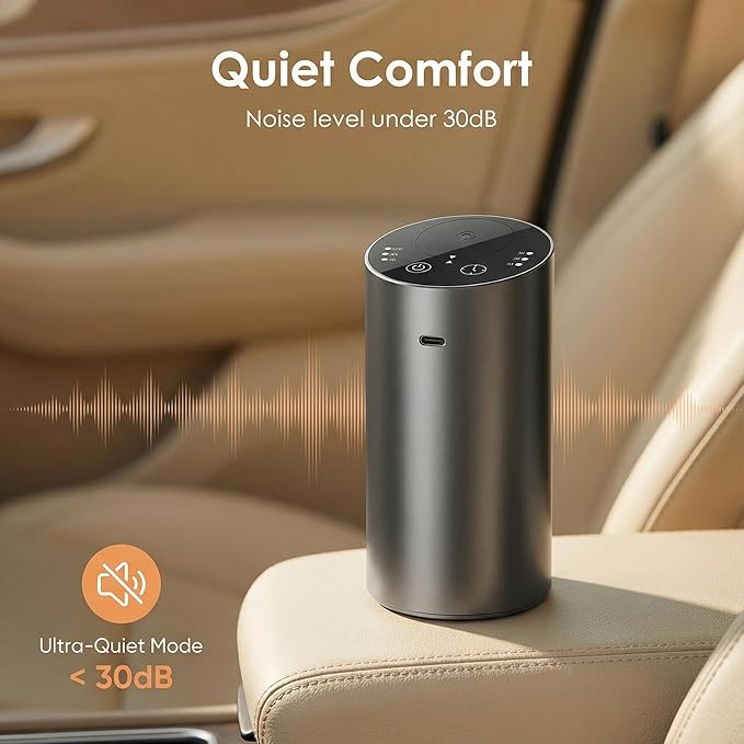 Waterless Car Diffuser, Battery Operated Essential Oil Diffuser with Timer, No Leakage Technology, Super Quiet Cordless Aromatherapy for Car