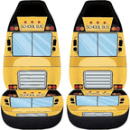 Car Seat Covers Set of 2 Universal Funny School Bus Front Seat Cover Fit for Cars Truck SUV Van, Stretch Polyester Fabric Cover Protection Interior Accessories, Easy to Install