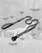 Joytale Tactical Dog Leash Heavy Duty, 4-6FT Shock Absorbing Bungee Lead with 2 Padded Handle, Metal Carabiner Clip, Car Seatbelt, Strong No Pull Leash for Medium Large X-Large Dogs, Gray