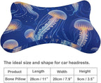 Car Seat Head & Neck Rest Pillow - Auto Headrest Bone Shape Pillow Cushion Soft and Comfortable for Travel, 2 Piece Compatible with Underwater Blue Jellyfish