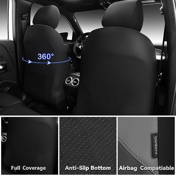 CAR PASS Nappa Leather Waterproof Car Seat Covers Two Front, 3D Foam Automotive Seat Covers with Memory Foam, Universal Fit for Cars SUV Truck Sedan, Airbag Compatible,Black Grey