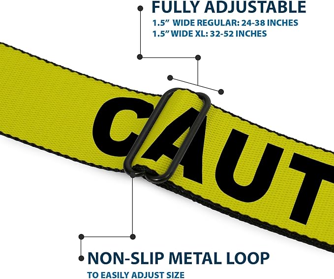 Buckle-Down Seatbelt Belt - CAUTION Yellow/Black - 1.0" Wide - 20-36 Inches in Length