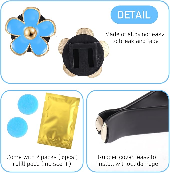 8PCS Daisy Flower Air Freshener Vent Clips - Cute Car Accessories for Women & Girls - Colorful Air Conditioning Outlet Clip - Blue, White