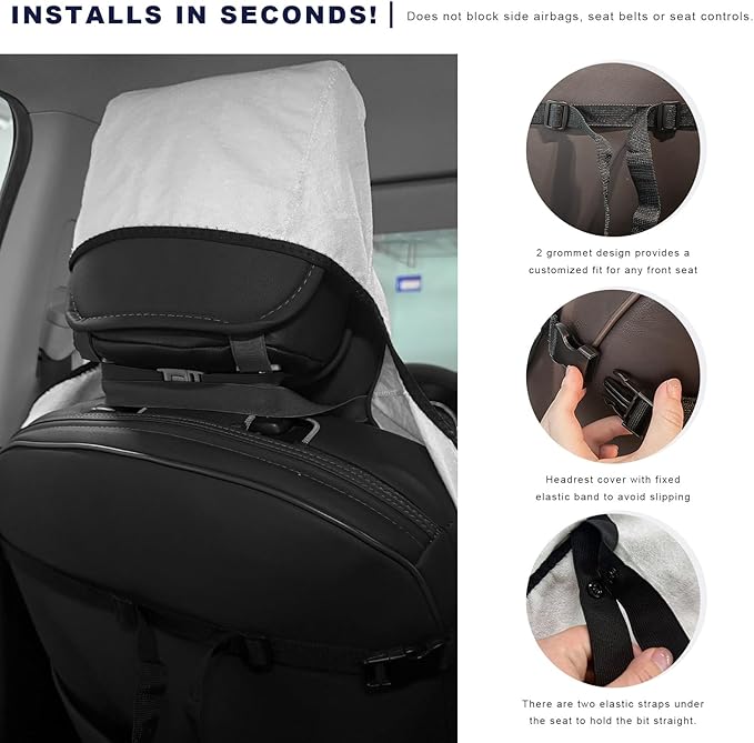 Waterproof Car Seat Cover, Premium Terry Cloth Sweat Towel Front Seat Protector, Washable Non-Slip Automotive Bucket Seats Covers, Ideal for Post Gym Workout Running Swimming (White)