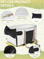 Small Dog Car Seat, Portable Dog Seat with Soft Washable Cushion,Center Console Dog Car Seat for Small Dogs Up to 13lbs(White)