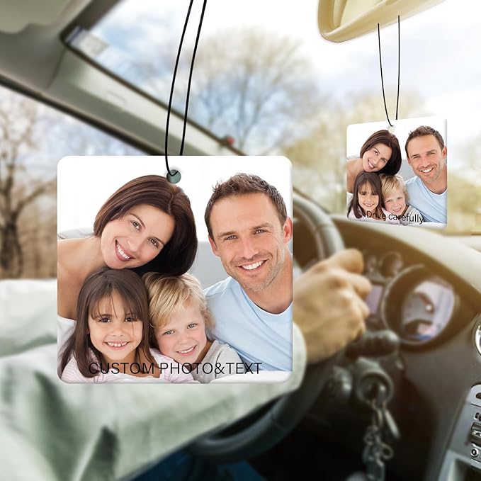 Personalized Photo Car Hanging Decor Accessories, Double-Sided Custom Picture Car Air Freshener Ornament, Car Charms for Rear View Mirror (Square)