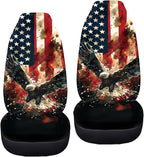 ELEQIN Car Front Seat Covers, Eagle US Flag Print 2 Pack Polyester Automotive Seat ProtectorsSoft & Breathable, Vehicle Interior Accessories for Most Cars