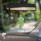Handmade Crochet Hanging Car Air Freshener- Lifelike Green Pothos for Hanging with 12ml Thick Refillable Glass Diffuser Bottle, Suitable Decor for Car Rearview Mirror, Home & Wellness Spaces