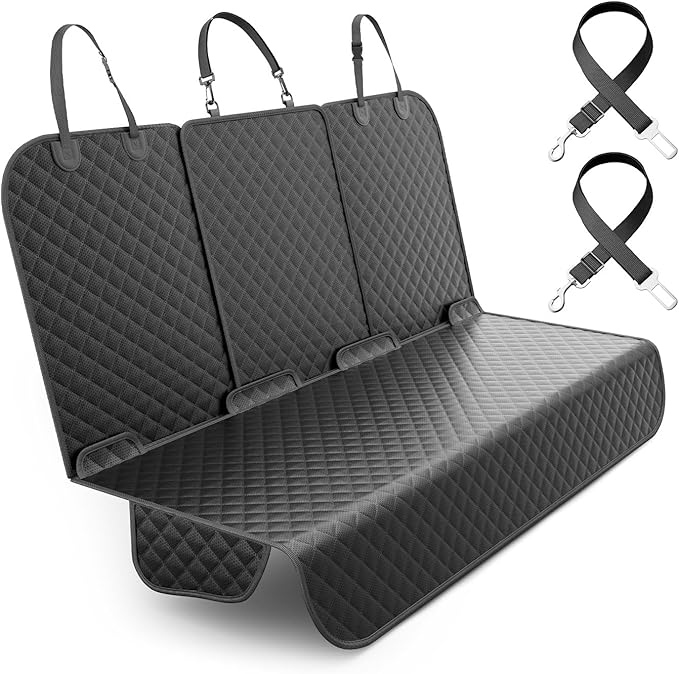 Dog Car Seat Cover for Back Seat, Waterproof Pet Car Seat Protector with Zippered Armrest, Non-Slip Comfortable Rear Bench Cover for Cars, SUVs & Trucks - Extra Large - 61W