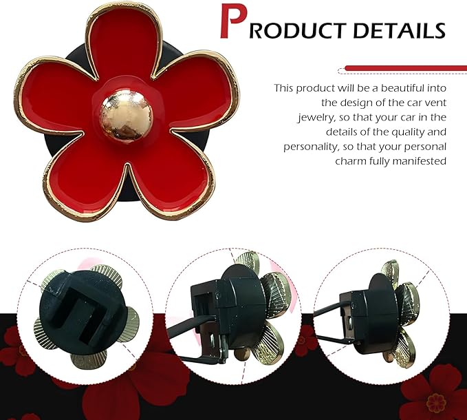 4 PCS Daisy Flower Car Air Freshener Vent Clips, Cute Car Accessories Air Conditioning Outlet Clips for Women, Universal Charm Interior Decor (Red)