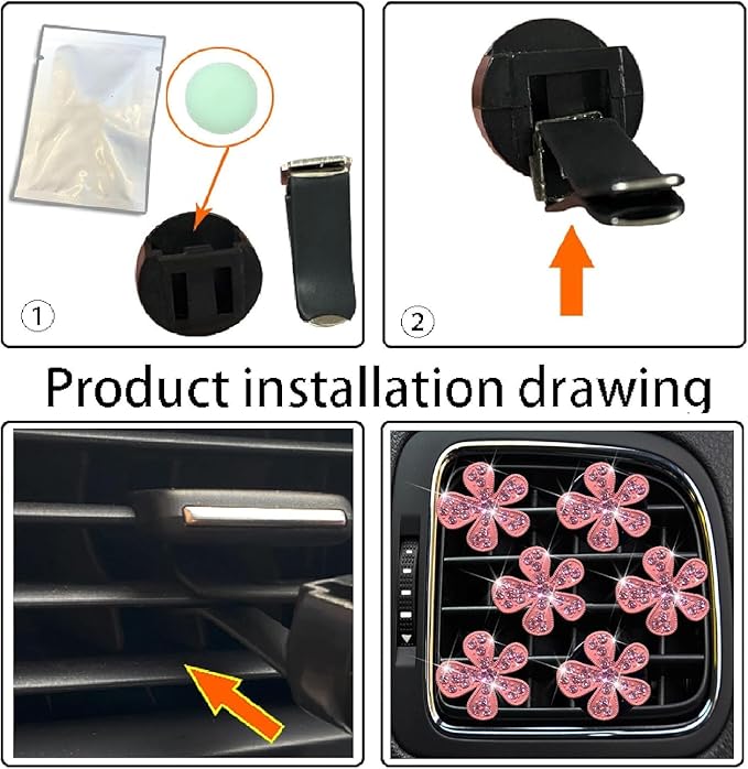6 Pcs Pink Bling Flower Air Vent Clips, Cute Daisy Car Air Fresheners Vents Clips Car Diffuser Rhinestone Interior Decoration Charm Diamond Car Decor Bling Accessories for Women Girls, Decorations