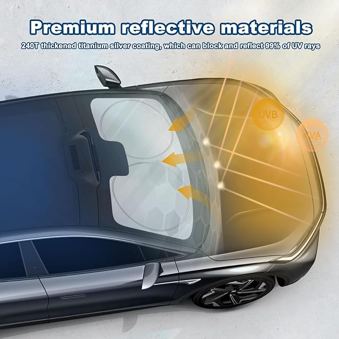 YUGUANG 2 Pack Car Windshield Sun Shade, 240T Thickened Sun Shade for Car Front Windshield Blocks Heat U-V Rays to Keeps Cars Interior Cool (59.1 x 31.5inch)