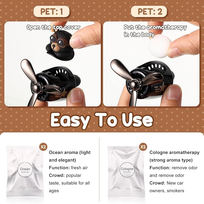 2 Pcs Car Air Freshener Cute Car Diffuser Cartoon Outlet Fan Air Diffuser for Car Vent Perfume Automotive Decoration(Panda, Bear)