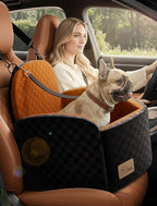 Dog Car Seat for Small/Medium Dogs Up to 35 lbs, Elevated Memory Foam Dog Booster Seat with 2 Safety Belts, Travel Safety Pet Car Seat with Detachable Washable Cover and Storage Pockets (Black/Brown)