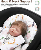 Infant Insert, Enlarged Head Support for Baby, Reversible Newborn Insert with 3 Strap Covers, 2-in-1 Baby Cushion for Stroller, Swing, Bouncer, Rocker - Brown Rainbow