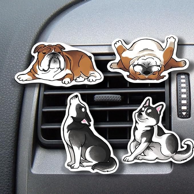 WIRESTER Set of 4 Fresh Scented Car Air Freshener Vent Clip, Decorative Accessories, Interior Decoration for Cars - Dogs, Cats, Animal