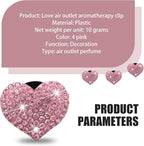 4PCS Bling Heart Air Vent Clips, Car Air Fresheners Vents Clips, Crystal Rhinestone Air Conditioning Outlet Clip, Cute Car Accessories for Women (Pink)
