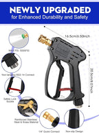 Short Pressure Washer Gun, 5000 PSI Max Swivel High Pressure Washer Extension Wand with 5 nozzles, M22 14MM Swivel Connect & M22 15MM, Car Wash Kit Power Washer Gun for Cars, Driveway, Yard, Fence