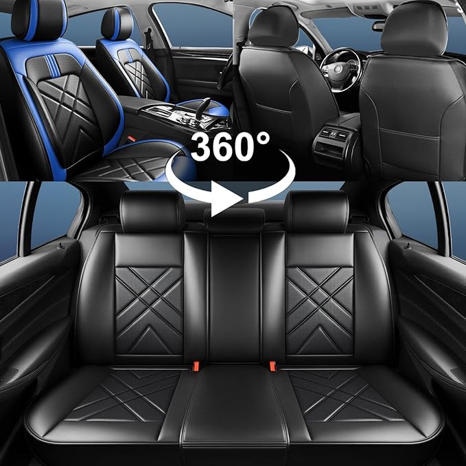 CX-90 Car Seat Covers Custom Fit for Mazda CX-90 2007-2026, Full Coverage Premium Leather Waterproof Breathable Seat Covers, Automotive Seat Protectors, Airbag Compatible(5 Seats, Black-Blue)