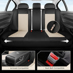 Coverado Front and Back Seat Covers, 5-Pack Universal Seat Covers for Cars, Leather & Fabric Splicing Design Car Seat Protectors, Waterproof Auto Seat Cushions Universal for Vehicles, Black & Beige