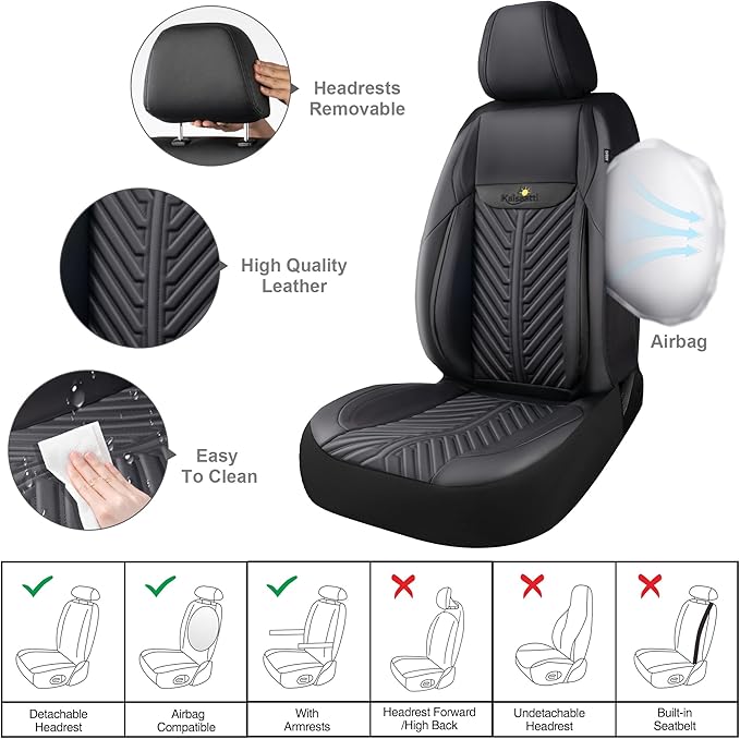 PU Leather Car Seat Covers Full Set – Waterproof seat Cover for Cars，3D Foam Support Automotive seat Covers ，Airbag Compatible, Universal Fit for Cars SUVs Trucks Sedans（Black）