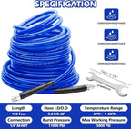 West Bay Sewer Jetter Kit 100 FT for Pressure Washer, 5800 PSI Drain Cleaner Hose 1/4 Inch NPT Corner Rotating and Button Nose Sewer Jetting Nozzle Spanner WatertightTape Pearl Corsage Pin(Blue)