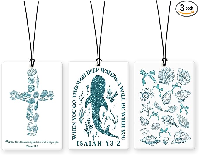 Lacama Beachy Christian Car Air Freshener 3Pcs, Christian Car Accessories for Women,Coastal Bible Verse Cars Scents Air Freshener for Girls Gifts, Beach Car Accessories Interior Mirror Decor