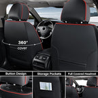 Coverado Seat Covers, Car Seat Covers Front Seats, Waterproof Nappa Leather Auto Seat Cover with Lumbar Head Pillow, Black Redline Seat Covers Carseat Cover Universal Fit for Most Cars