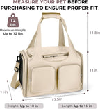 Dog, Cat Carrier for Pets Up to 12 Lbs, Airline Approved Collapsible Soft-Sided Pet Travel Bag with Locking Zippers, Breathable Mesh and 4 Large Pockets, Removable Fleece Pad (Beige)
