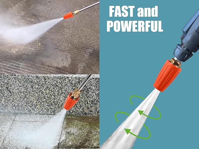 4000 PSI Orange Turbo Nozzle Pressure Washer Tips 1/4" Quick Connect with 7 Power Washer Nozzle Tips Kit Multiple Degrees (0, 15, 25, 40, 65, Rinse1, Soap2) for Car Concrete Brick