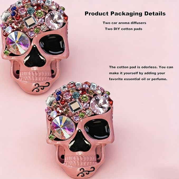 Gothic Skull Car Air Freshener Vent Clips with 2 Pads, Halloween Scented Car Accessories for Men Women, Automotive Interior Decor and Cool Car Fresheners for Men， Spooky Gift Idea-A6