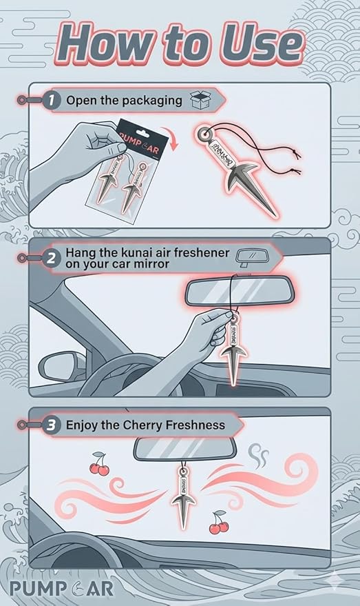PumpCar 2 pieces Ninja Kunai double-sided hanging Japanese anime cherry-scented One Piece car air freshener Cool for rearview mirror Car Interior Accessories Household Gifts