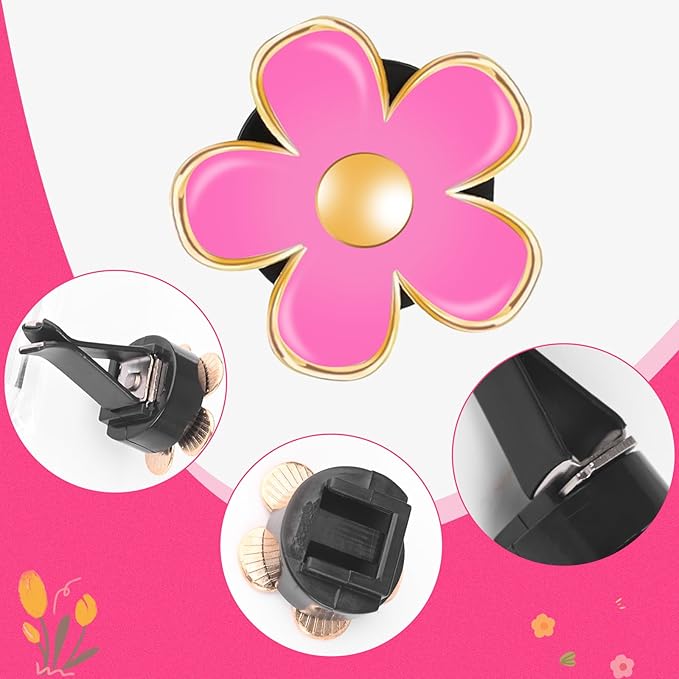 Acantha Car Air Freshener Decorations Vent Clips 6-Pack Daisy Flower Auto Accessories Lavender Women Car Decor Air Conditioning Outlet Clip - Pink Purple White