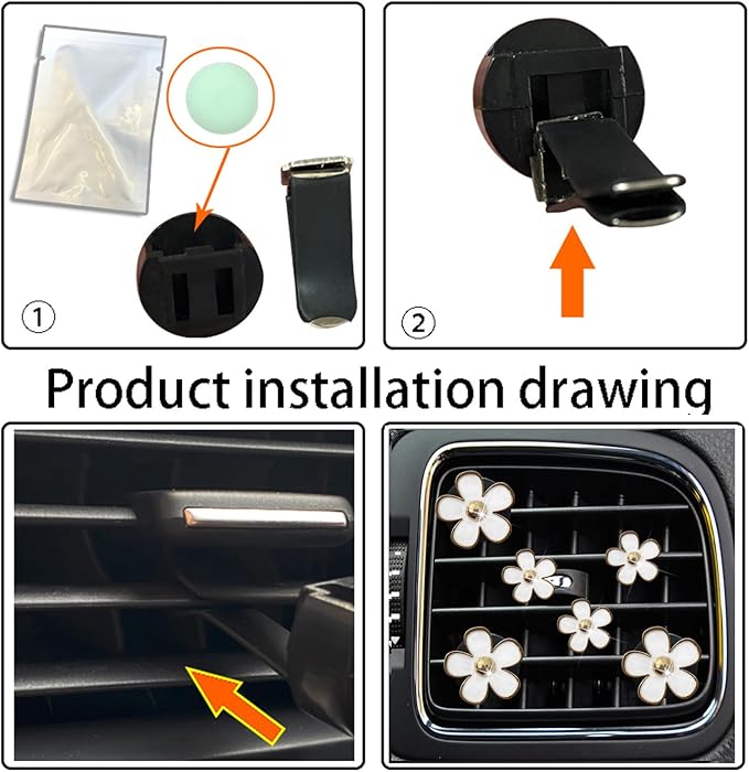 Daisy Air Vent Clips, 6 Pcs Cute Flower Car Air Conditioning Outlet Clip Car Air Freshener Clip Charm Car Interior Decor Charm Colorful Car Interior Accessories for Girls Women (White)