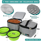 PetAmi Dog Travel Bag - Organizer with Food Container, Bowls & Accessories for Weekend Camping, Cat Diaper Bag (Stripe Black, Large)