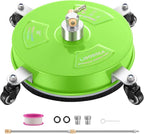 14" Pressure Washer Surface Cleaner with 4 Wheels - Coated Green Stainless Steel Surface Cleaner for Pressure Washer Attachment for Concrete, Patio, Sidewalk, Deck and Driveways - PWS14G
