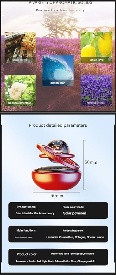 Petraero Solar Levitating Car Ornament & Air Freshener – Dual-Ring Auto-Rotating Aromatherapy Diffuser, Light-Sensing LED, Cool Dashboard Decor for Car/Truck/Desk (black)