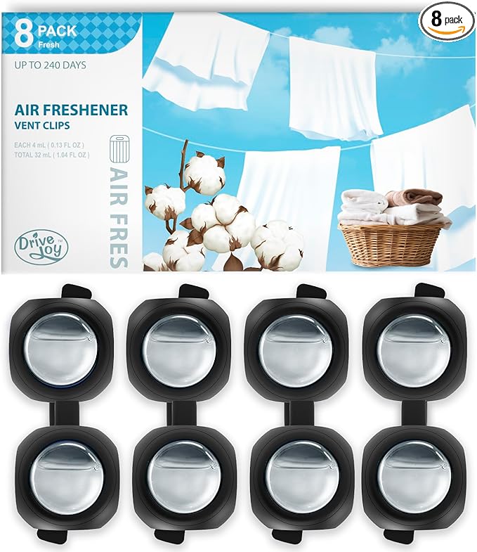 Car Air Freshener Vent Clips, 8 Pack, Provides Long-Lasting Scent, Up to 240 Days (Linen)