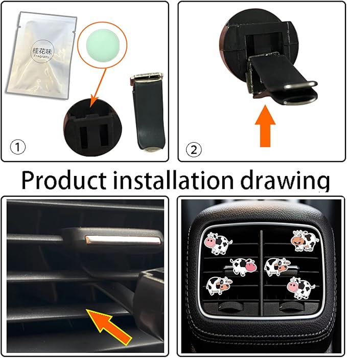 6 Pcs Cow Print Air Vent Clips, Cute Cow Car Air Fresheners Vent Clips Funny Car Decoration Cars Interior Decor Cars Accessories for Women Men