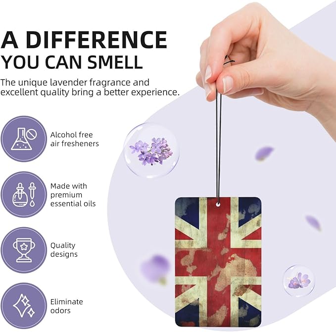 6 Pcs Car Air Fresheners Hanging Scented Cards for Car Fresheners Vintage Union Jack British Flag Car Aromatherapy Tablets Funny Hanging Air Freshener for Car Rearview Mirror Pendant