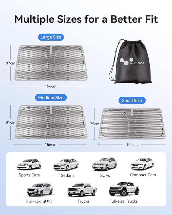 helloleiboo Graphene Car Windshield Sun Shade Car Sun Shade for Windshield with Heat Absorption Coating Foldable Design with UV Protection to Keep Your Car Interior Cooler Silver (Large-61 × 32 in)