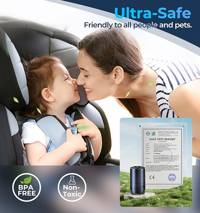 Smart Car Air Fresheners, New Smell Experience Car Freshener Essential Oil Diffuser, Adjustable Concentration, Auto On/Off, Built-in Battery, Each Bottle of Perfume Lasts 120 Days-Ocean