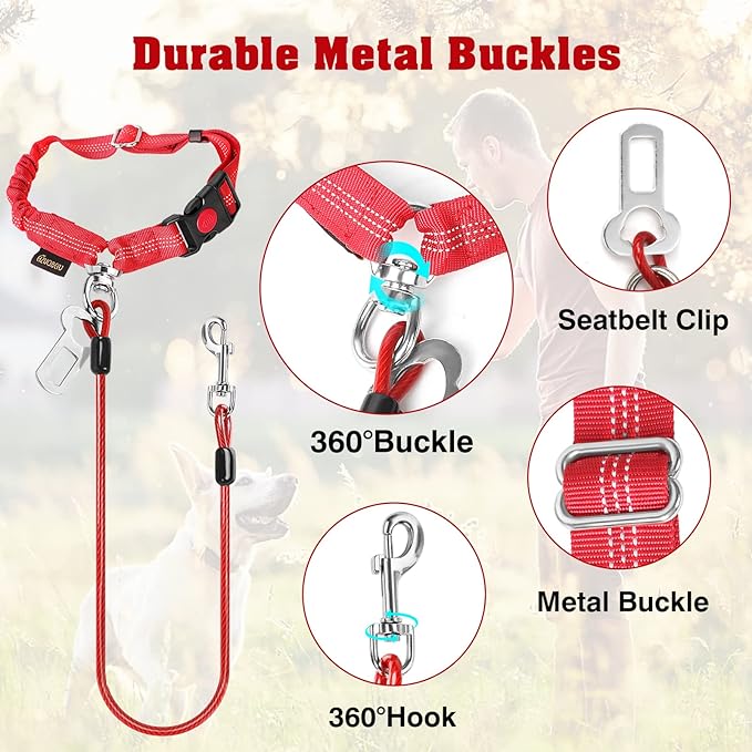Chew Proof Dog Car Seat Belt, 2 in 1 Steel Cable Dog Car Accessories Headrest Restraint Dogs Car Seatbelt for Medium Large Dogs Chewer Heavy Duty Doggie Seatbelts for Cars Swivel Attach