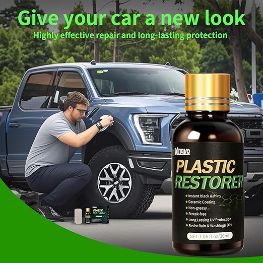 Plastic Restorer for Cars, Black Trim Restorer Car Plastic Restorers Black Crystal Coating for Automotive Parts Vehicles Interior Scratch Remover Shiny Car Stuff,30ML