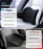 Wigoo 2026 Lumbar Support Pillow for Car [Ergonomic Design, Pressure Relief] Back Cushion for Driving Seat, Back Support Pillow for Car-Office Chair, Fits All Vehicles (Black 1-Pack)