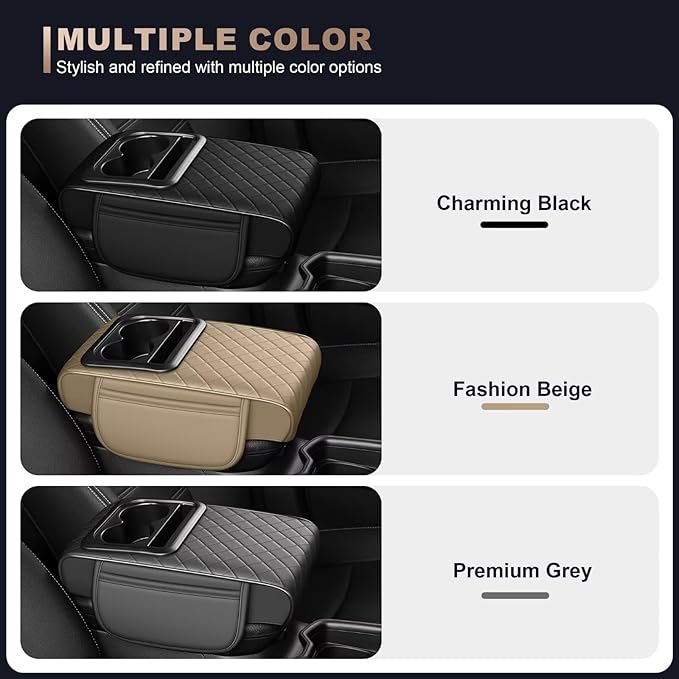 Center Console Cover Fit for Corolla Faux Leather Car Armrest Cushion with Storage Bags, Cup Holder ＆ Phone Storage Multifunctional Middle Console Cover(Grey)