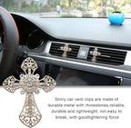 2PCS Bling Car Air Vent Clip, Crystal Cross Air Conditioner Outlet Air Fresheners Vent Clips, Sparkly Bedazzled Decor Rhinestone Cross Diffuser Clip, Interior Car Accessories (Golden)