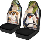 Penguin Front Car Seat Cover 2 Pcs Cute Automobile Front Seat Covers Anti-Slip Back Fabric Protection Interior Accessories Universal Fit for Most Cars SUVs and Sedans