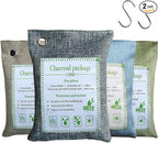 Bamboo Charcoal Bags Odor Absorber, 2 Packs 200g Charcoal Deodorizer Bags with Hooks, Nature Bamboo Charcoals Air Purifying Bags Activated Charcoals Odor Absorbers for Home Cars Pet Closet Bathroom