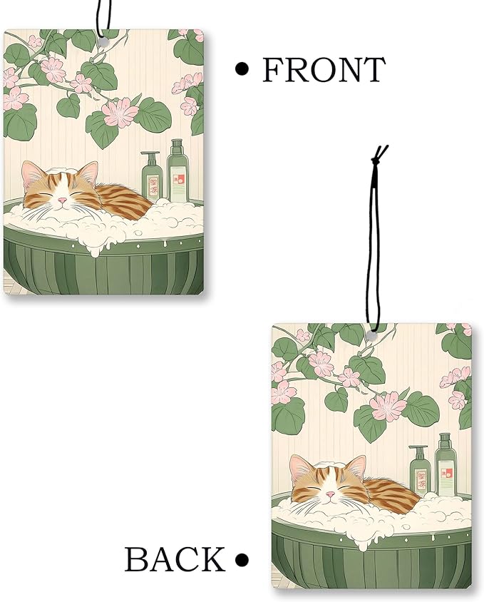 Vintage Japanese Orange Cat Bathroom Air Freshener 4 Pcs, Aesthetic Floral Cat Hanging Scents Air Freshener for Women Girls Gifts, Cute Kitten Scented Car Accessories Decor for Bathroom